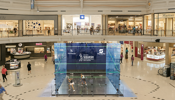 The iconic all-glass show court at Karrinyup Shopping Centre.